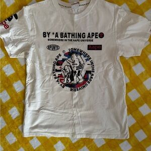 Bape White Kids Short Sleeve Tee with Black and Red Graphics